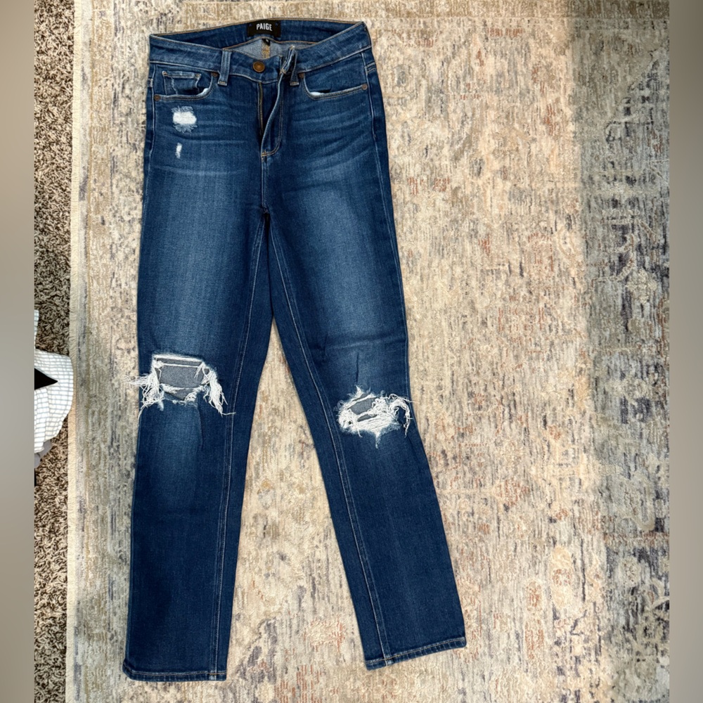 PAIGE Blue Skinny Jeans with Distressed Details